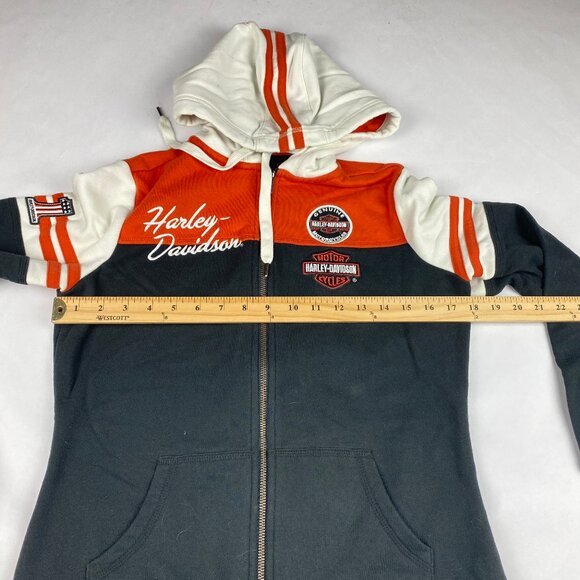 Harley Davidson Women's Classic Orange Black White Colorblock Hoodie Size M - Picture 12 of 16